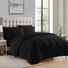 Supreme 7 Piece Bed-In-A-Bag All Season Solid Comforter & Sheet Set, Queen, Black By Sweet Home Collection