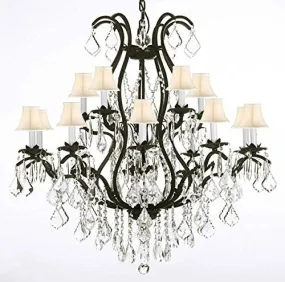 Swarovski Crystal Trimmed Chandelier Wrought Iron Chandelier Crystal Chandeliers Lighting H36" X W36" With Shades - A83-Whiteshades/3034/10 5 Sw