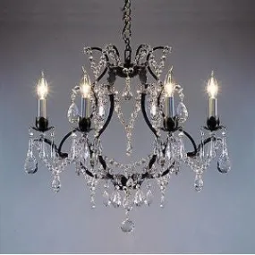 Swarovski Crystal Trimmed Chandelier Wrought Iron Crystal Chandelier H19" X W20". Swag Plug In-Chandelier W/ 14' Feet Of Hanging Chain And Wire - A83-B16/3030/6 Sw