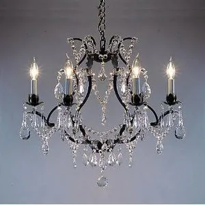 Swarovski Crystal Trimmed Chandelier Wrought Iron Crystal Chandelier H19" X W20". Swag Plug In-Chandelier W/ 14' Feet Of Hanging Chain And Wire - A83-B16/3030/6 Sw