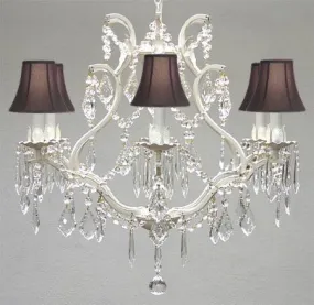 Swarovski Crystal Trimmed Chandelier Wrought Iron Crystal Chandelier Lighting H 19" W 20" - With Black Shades - A83-Blackshades/White/3530/6 Sw