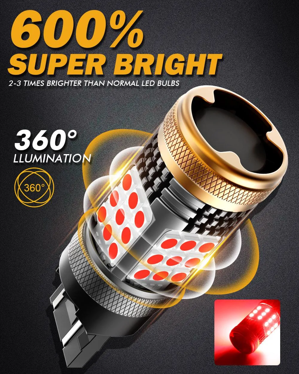 T20 7443 7440 LED Brake/Tail Light Bulbs 56W 600% High Brightness CAN-Bus Error Free Red B21 Series | 2 Bulbs