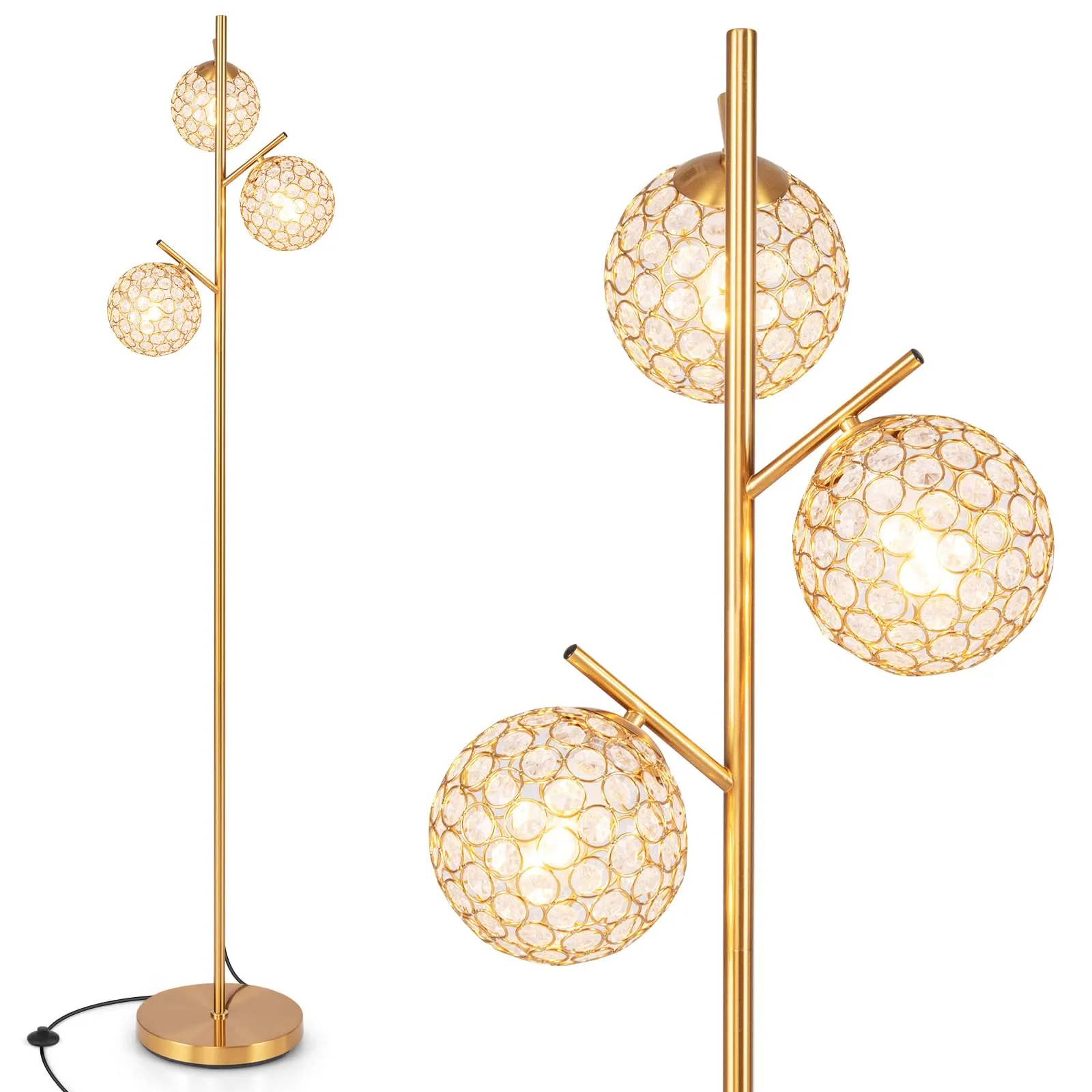 Tangkula 3-Globe Floor Lamp, Freestanding Tree Lamp w/Foot Switch & 3 E26 Bulb Bases (Golden, 3-Globe)