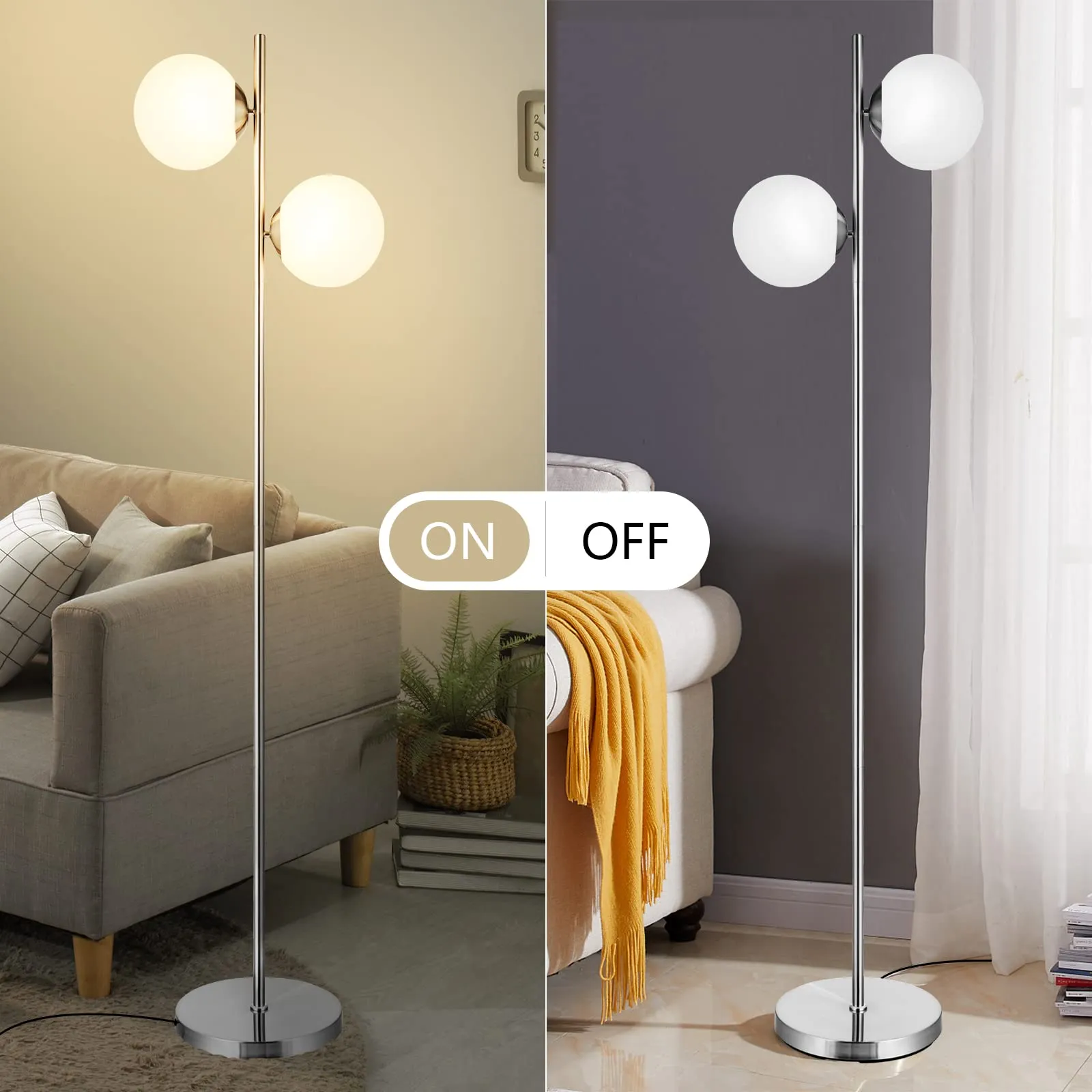 Tangkula Mid Century Globe Floor Lamp with 2 LED Bulbs for Living Room