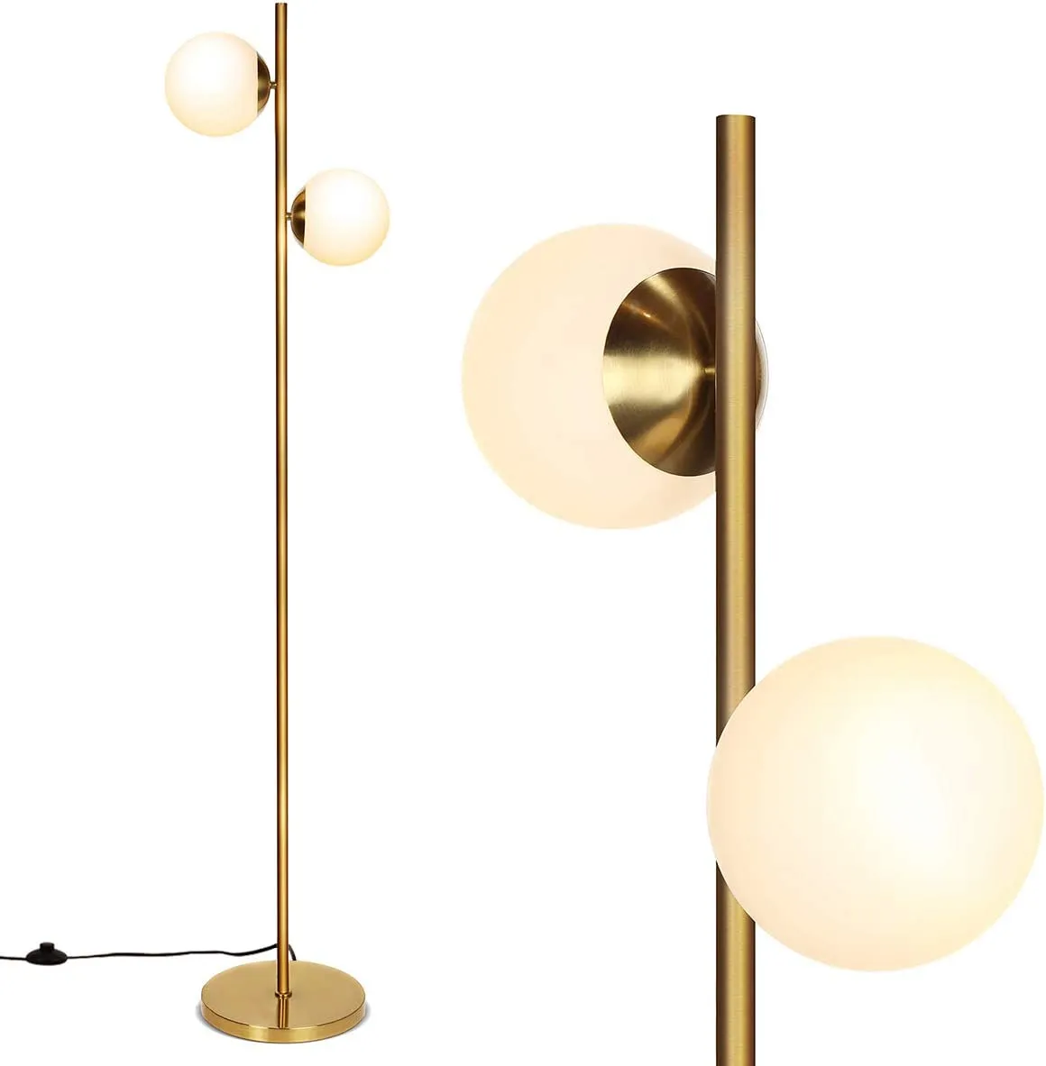 Tangkula Mid Century Globe Floor Lamp with 2 LED Bulbs for Living Room