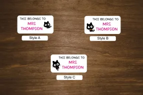 Teacher Labels  with Cats |  2" x 1" Stickers | Personalized Stickers | Custom Labels On A Roll