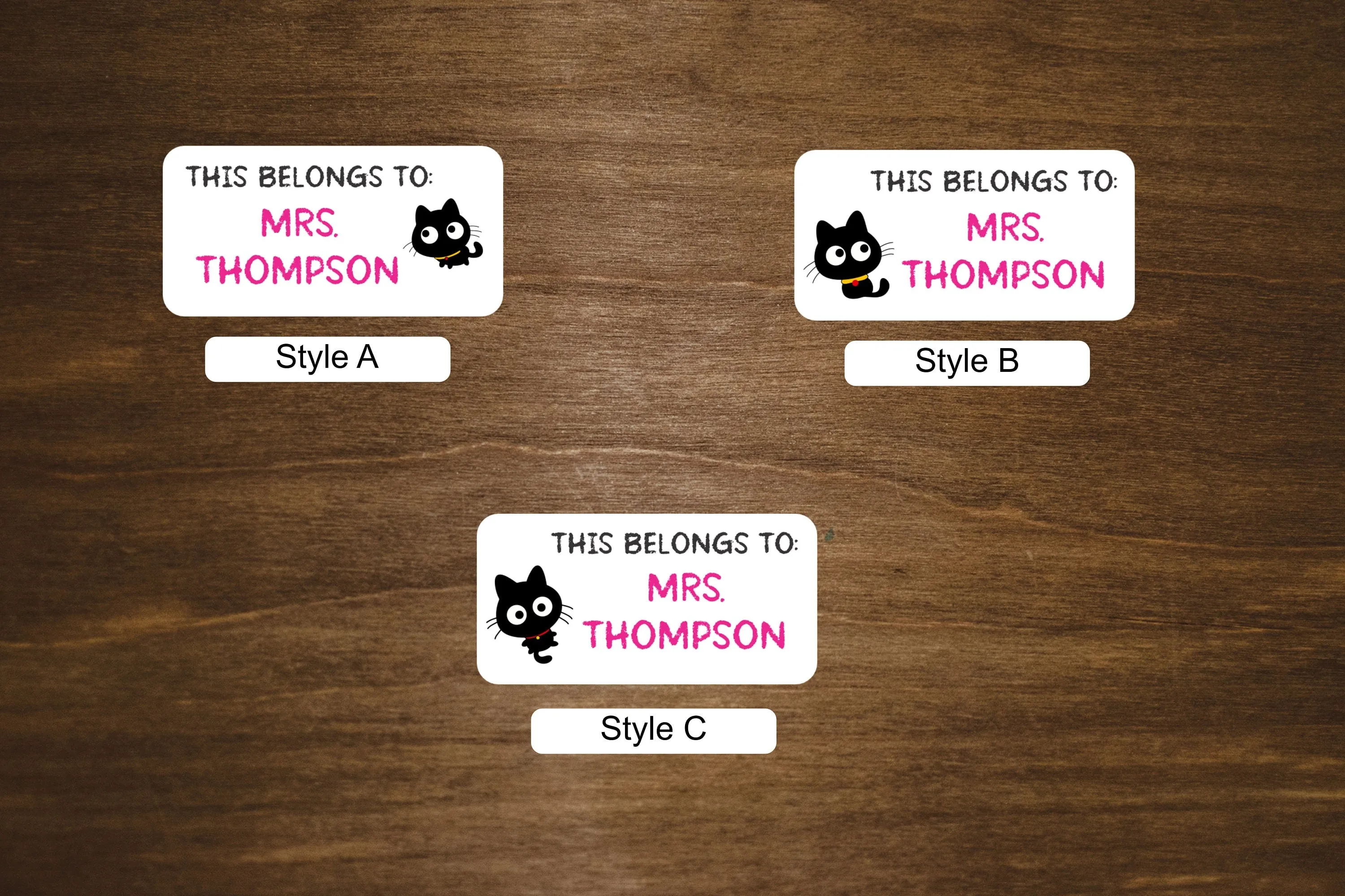 Teacher Labels  with Cats |  2" x 1" Stickers | Personalized Stickers | Custom Labels On A Roll