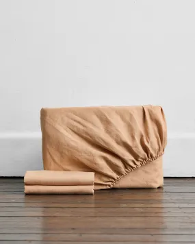 Terracotta 100% French Flax Linen Fitted Sheet Set