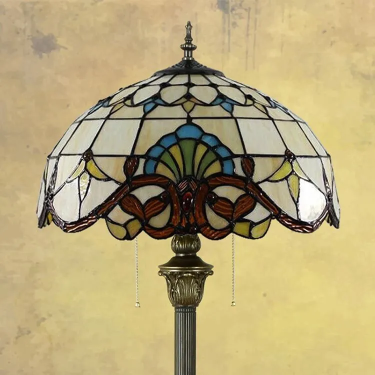 Tiffany Baroque Stained Glass Dome 2-Light Standing Floor Lamp