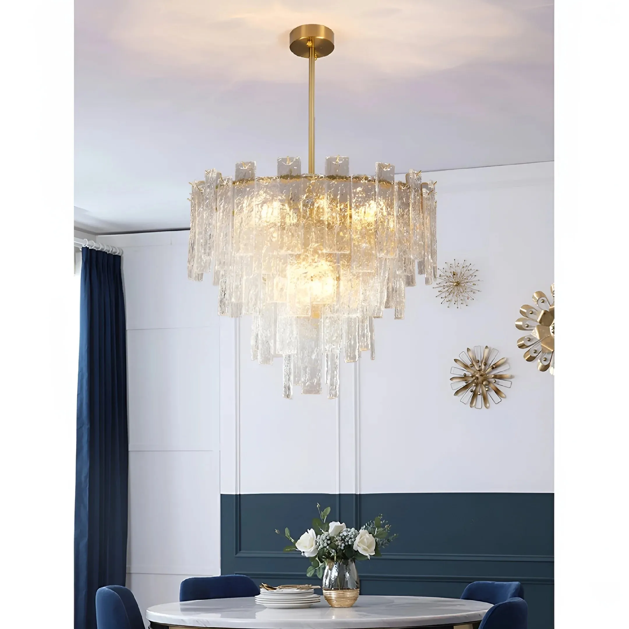 Torhout | Rectangle/Round Frosted Glass Hanging Chandelier for Living Room