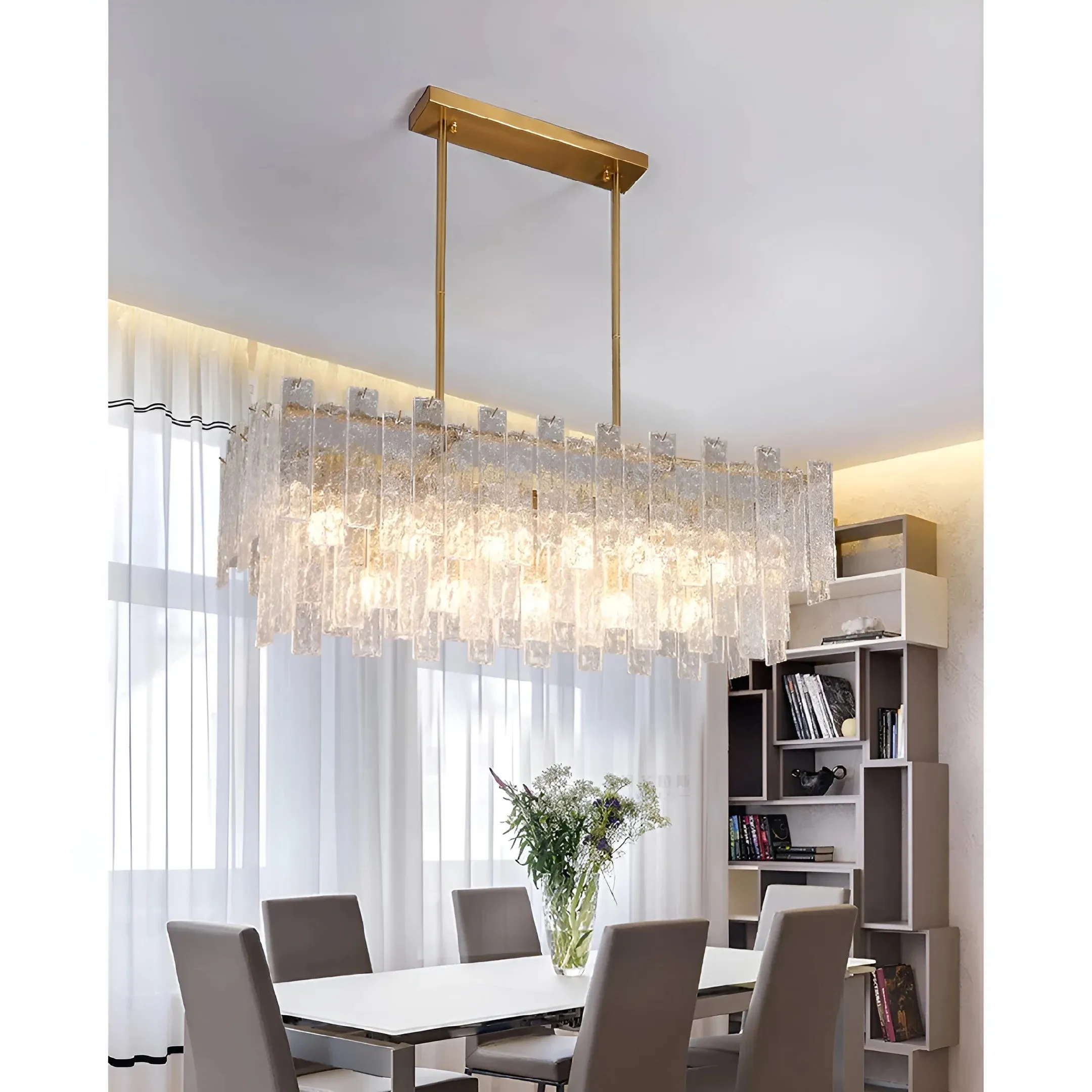 Torhout | Rectangle/Round Frosted Glass Hanging Chandelier for Living Room