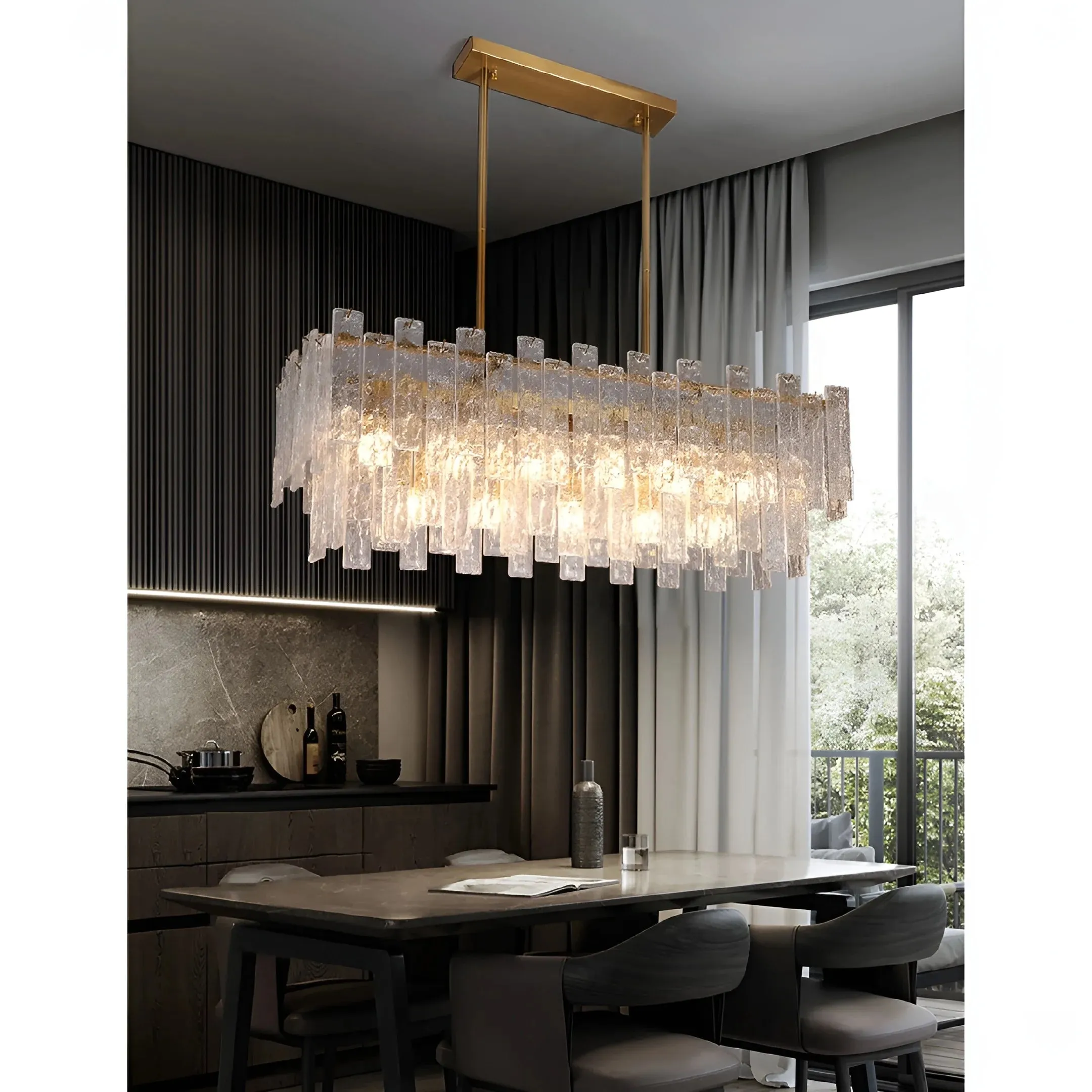 Torhout | Rectangle/Round Frosted Glass Hanging Chandelier for Living Room