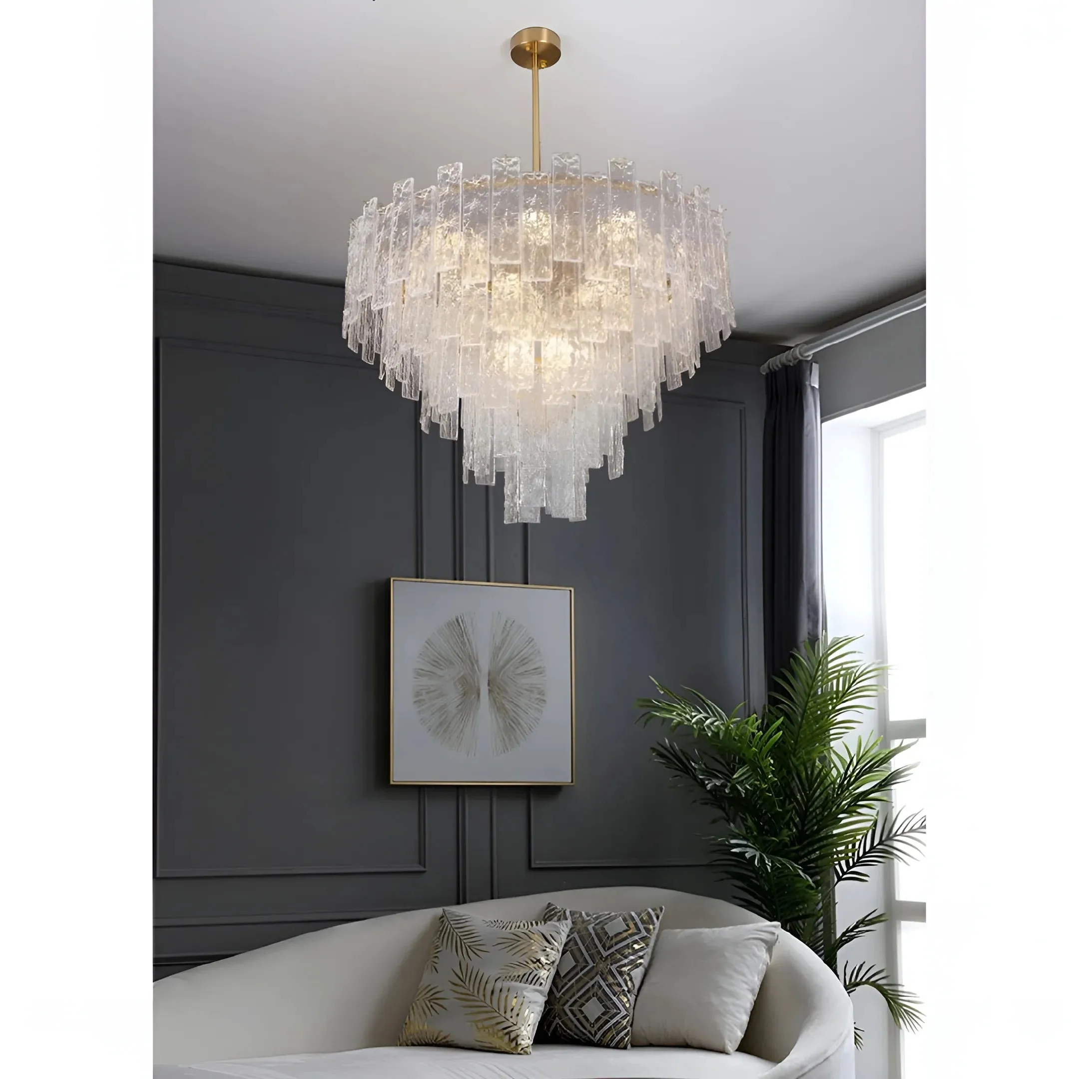 Torhout | Rectangle/Round Frosted Glass Hanging Chandelier for Living Room