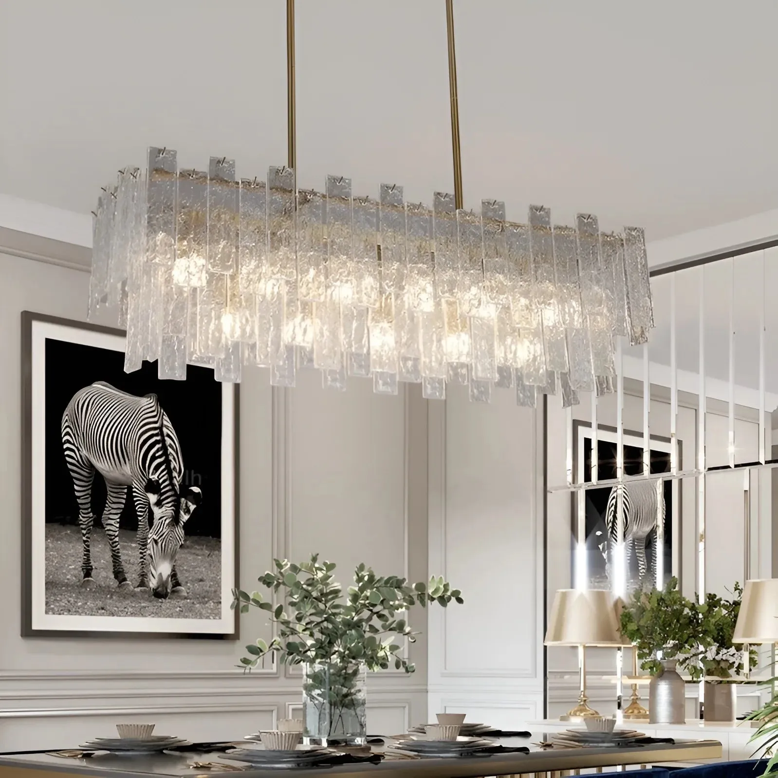 Torhout | Rectangle/Round Frosted Glass Hanging Chandelier for Living Room