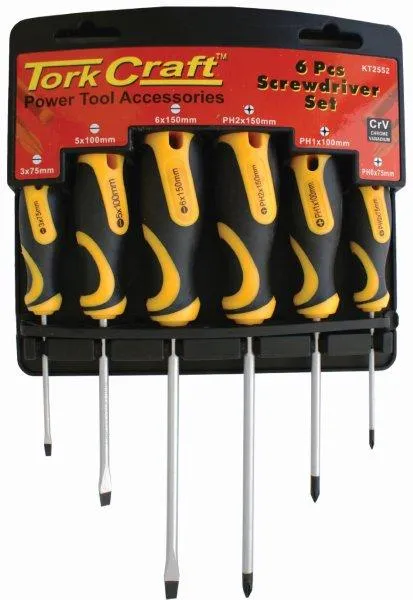 TORK CRAFT 6PC SCREWDRIVER SET WITH WALL MOUNTABLE RACK PH SL KT2552