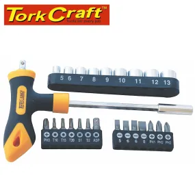 TORK CRAFT SCREWDRIVER BIT & SOCKET SET 24 PC T BAR KT7124