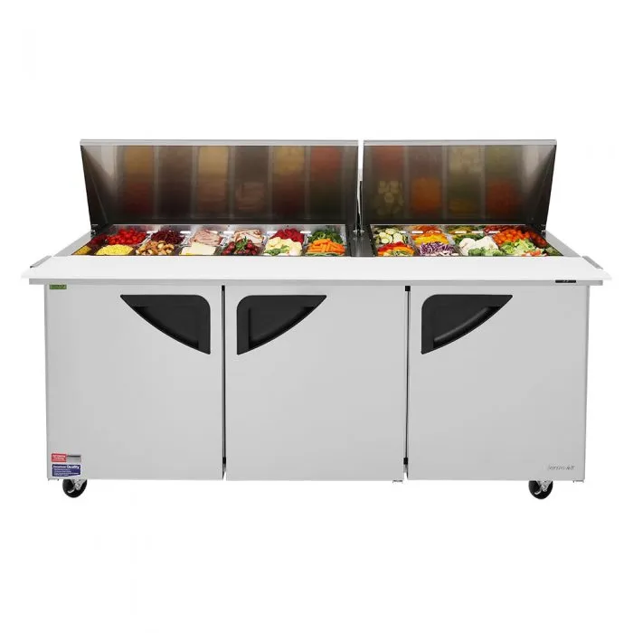 Turbo Air - TST-72SD-30-N, Commercial Prep Table Super Deluxe mega top unit, three-section