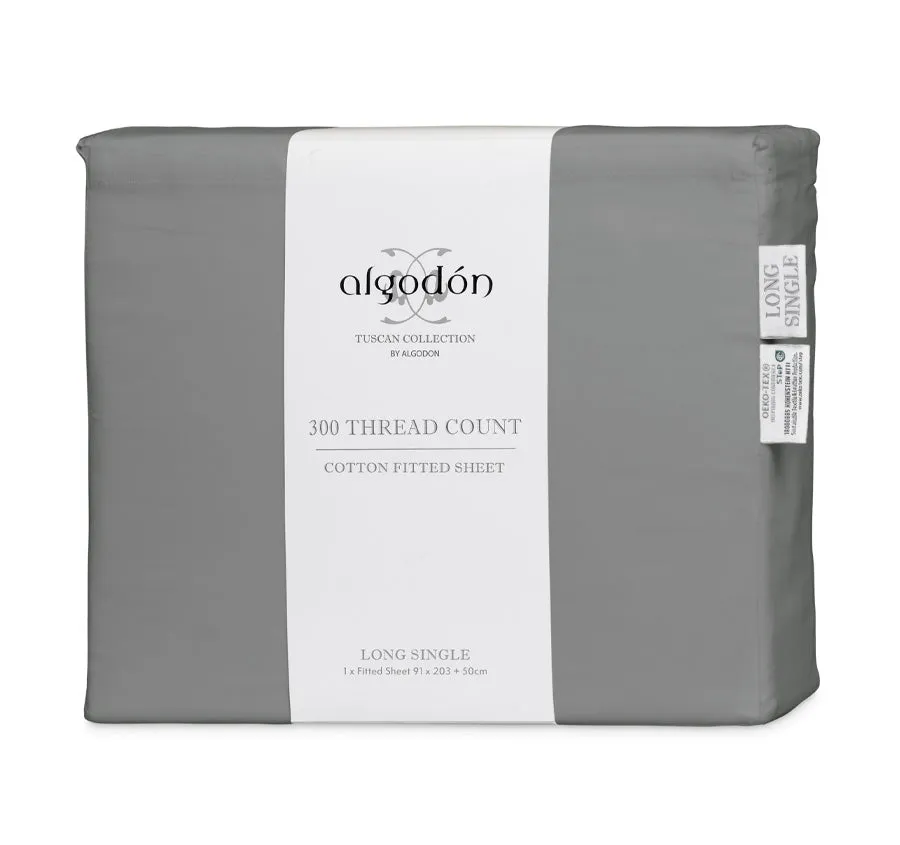 Tuscan Collection Cotton Percale Mega Long Single Bed Fitted Sheet Charcoal