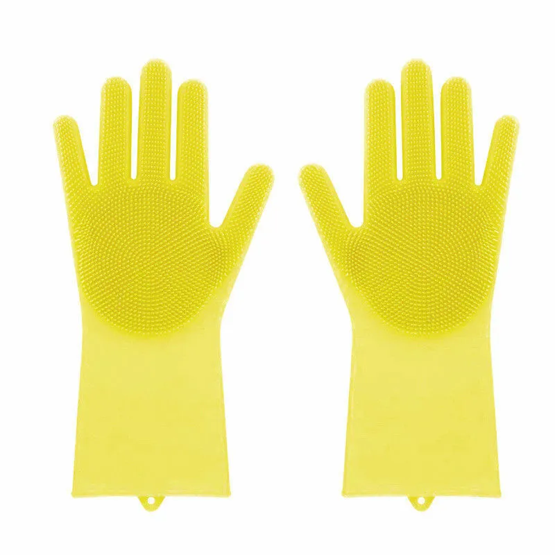 US 1-2 Pairs Silicone Cleaning Brush Scrubber Gloves Heat Resistant Dish Washing