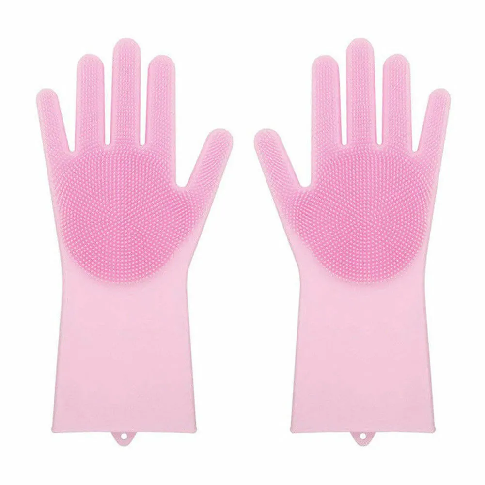 US 1-2 Pairs Silicone Cleaning Brush Scrubber Gloves Heat Resistant Dish Washing