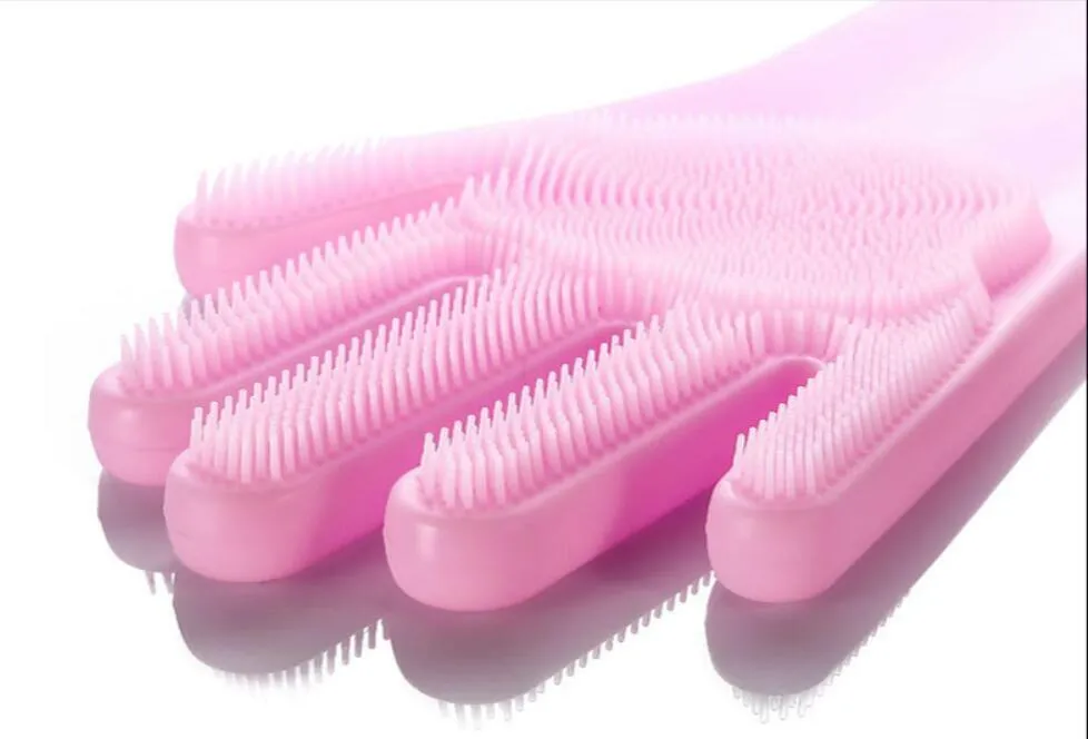 US 1-2 Pairs Silicone Cleaning Brush Scrubber Gloves Heat Resistant Dish Washing