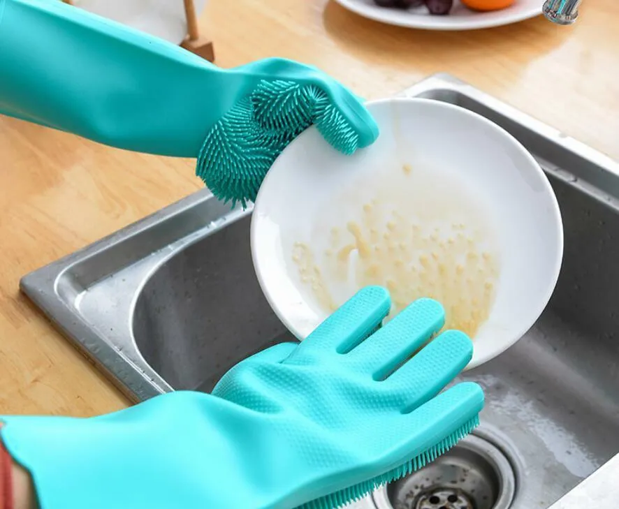 US 1-2 Pairs Silicone Cleaning Brush Scrubber Gloves Heat Resistant Dish Washing