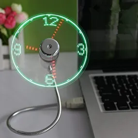 USB Mini Desk Clock & Fan - Fully Adjustable With Soft Durable Blades