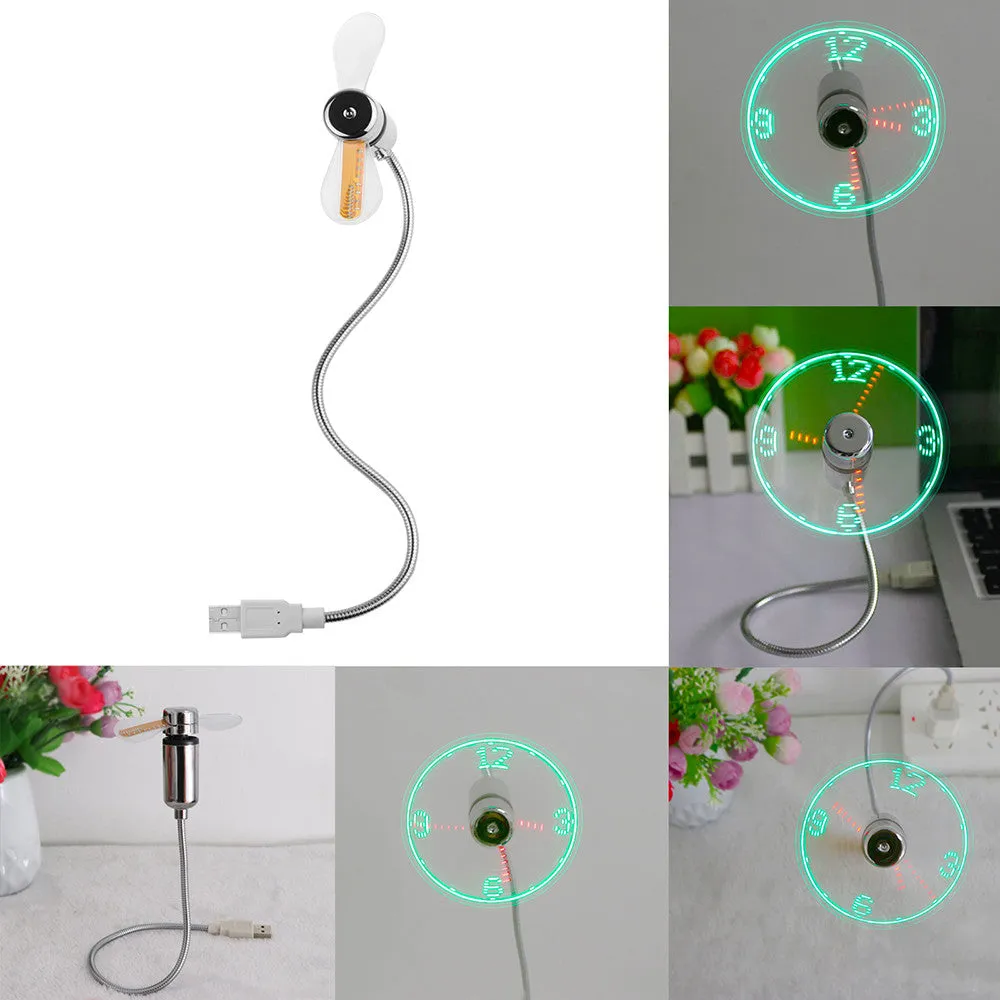 USB Mini Flexible Time LED Clock Fan With LED Light with Flexible Usb Clock