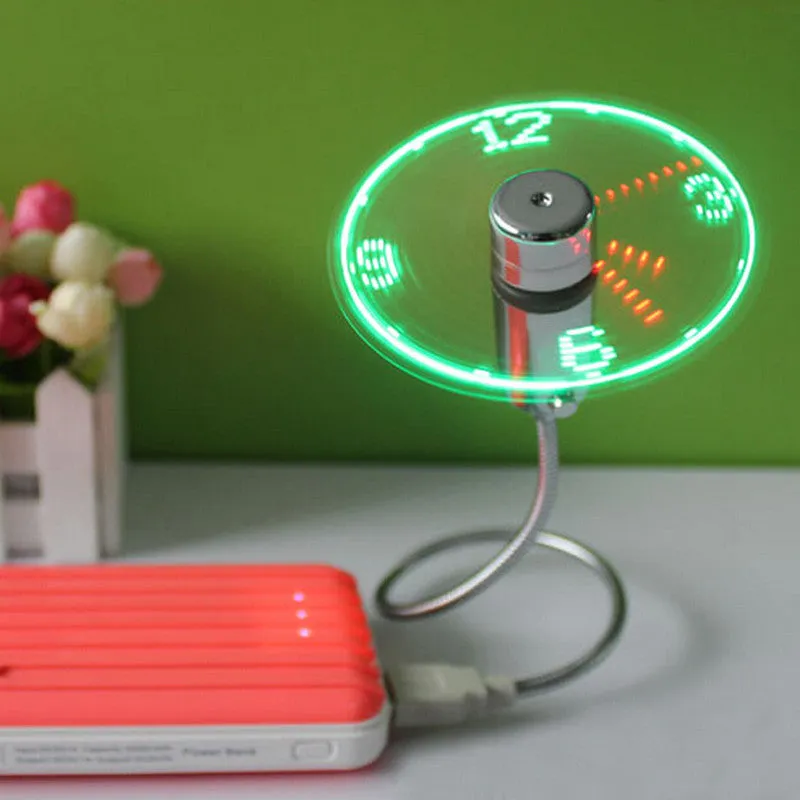 USB Mini Flexible Time LED Clock Fan With LED Light with Flexible Usb Clock