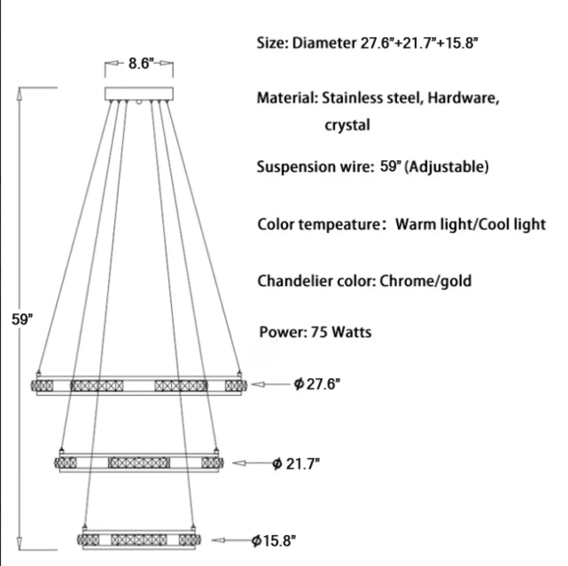 Verbania | Luxury Cascade Crystal Rings LED Chandelier