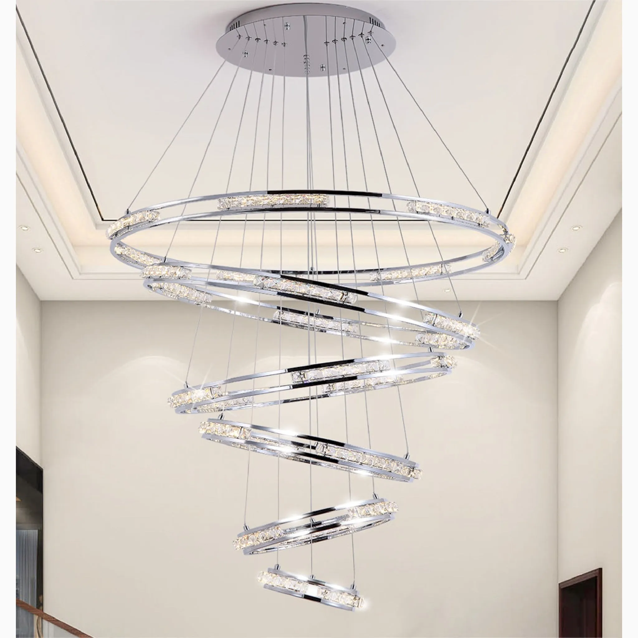 Verbania | Luxury Cascade Crystal Rings LED Chandelier