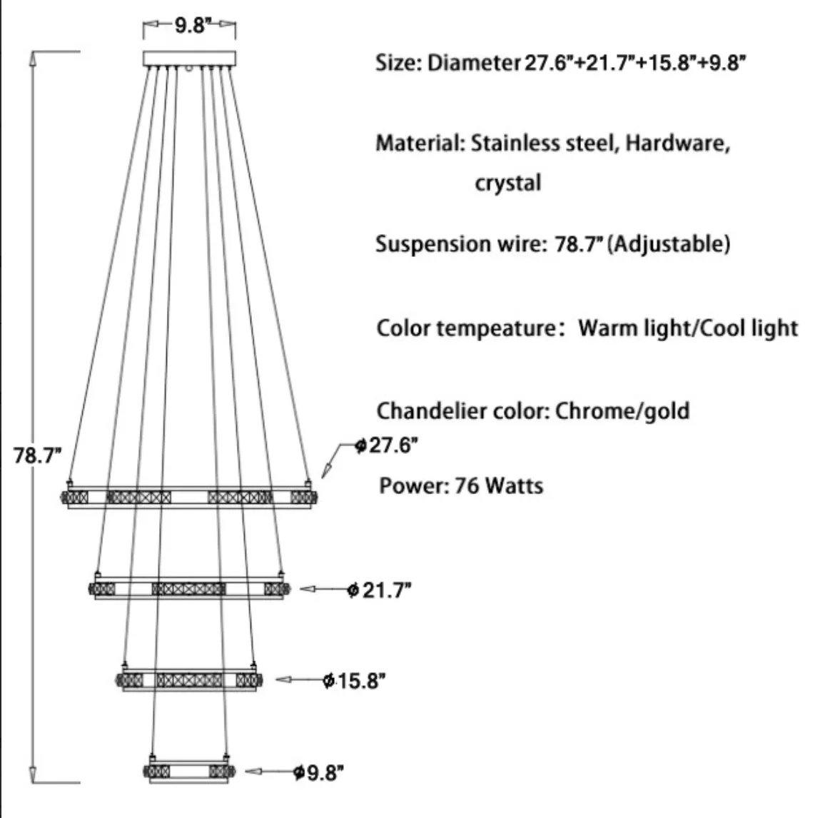 Verbania | Luxury Cascade Crystal Rings LED Chandelier