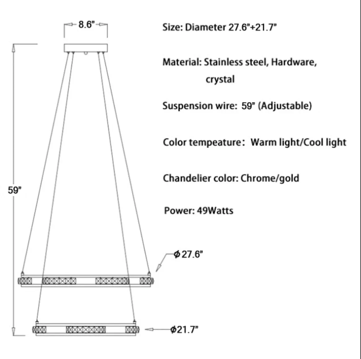 Verbania | Luxury Cascade Crystal Rings LED Chandelier