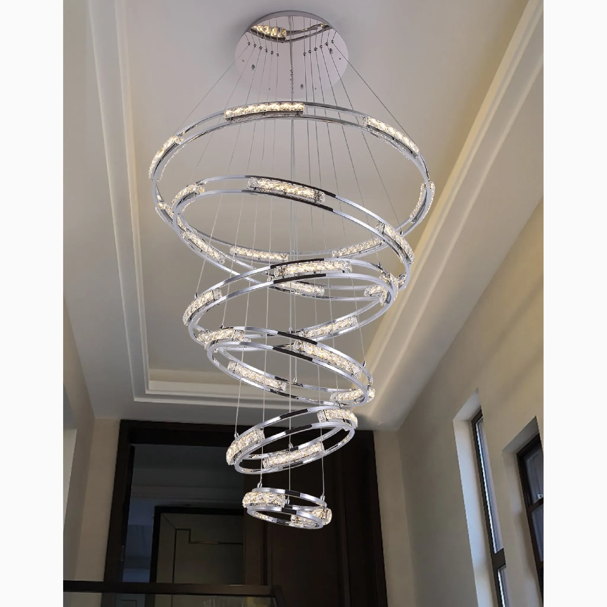 Verbania | Luxury Cascade Crystal Rings LED Chandelier