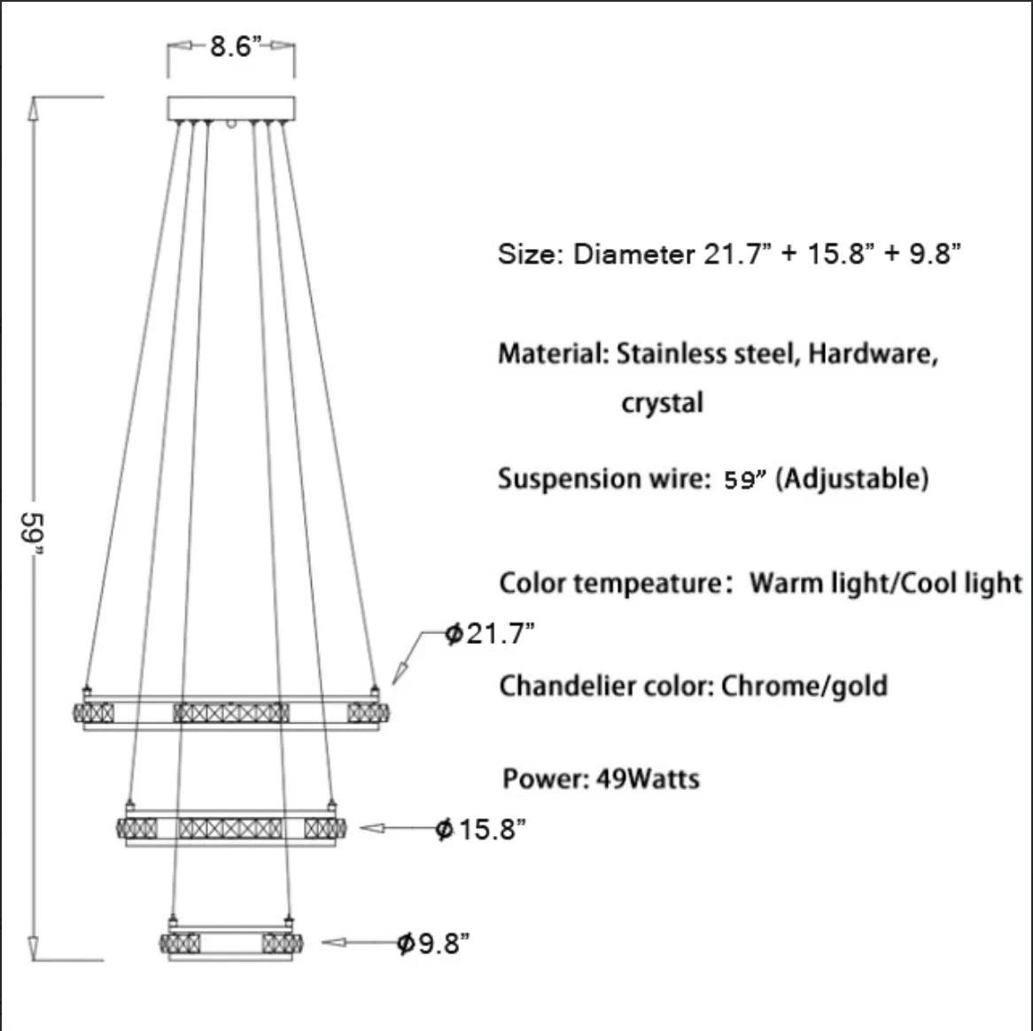 Verbania | Luxury Cascade Crystal Rings LED Chandelier