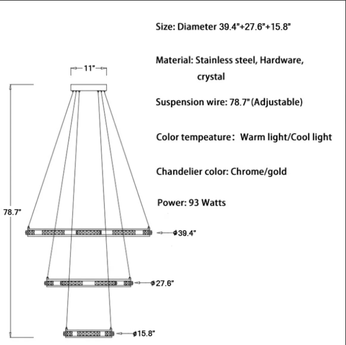 Verbania | Luxury Cascade Crystal Rings LED Chandelier