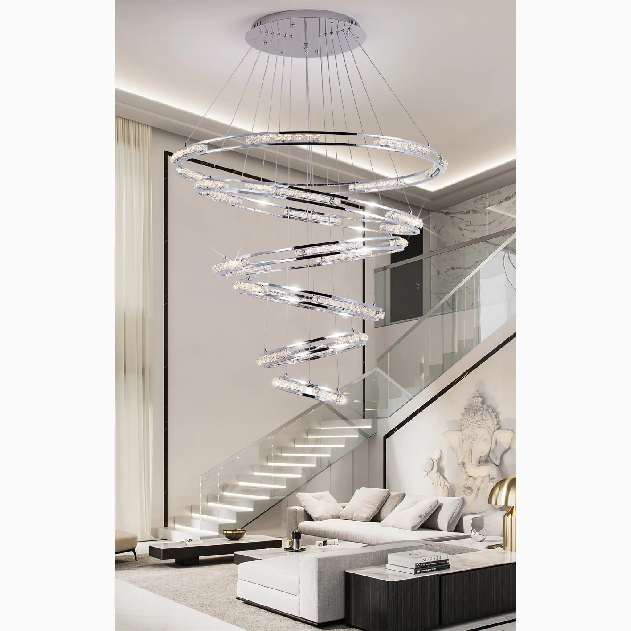 Verbania | Luxury Cascade Crystal Rings LED Chandelier