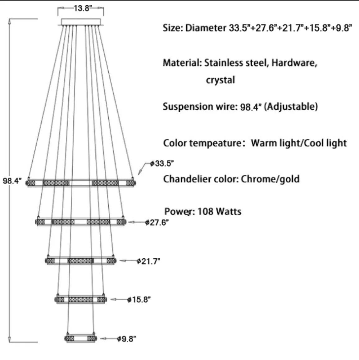 Verbania | Luxury Cascade Crystal Rings LED Chandelier