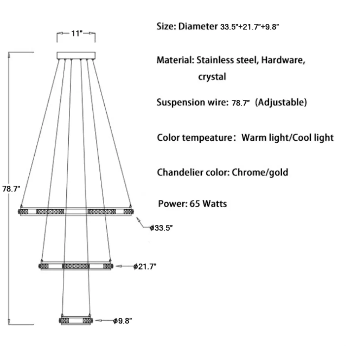 Verbania | Luxury Cascade Crystal Rings LED Chandelier