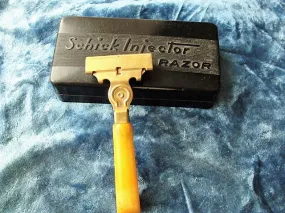 VINTAGE Art Deco 1930s Schick Injector Razor Butterscotch Marbled Bakelite Handle n Magazine Repeating Razor Co Case,Man Cave Collectible