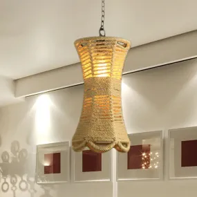 Vintage Beige Radian Pendant Lamp: Hand-Woven, 1-Head, Restaurant Hanging Light Fixture with Rope