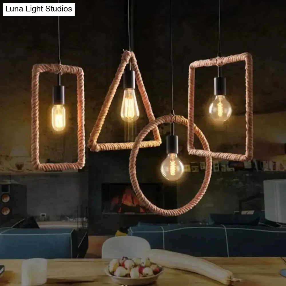 Vintage Iorn Painted Creative Geometric Rope Pendant Lights LED Pendant Lamp For Living Room Bedroom Hallway Kitchen Cafe