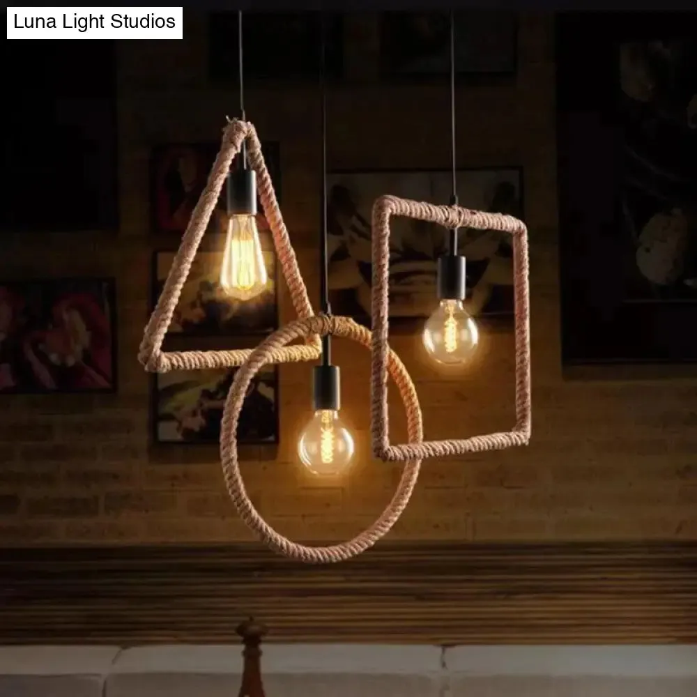 Vintage Iorn Painted Creative Geometric Rope Pendant Lights LED Pendant Lamp For Living Room Bedroom Hallway Kitchen Cafe