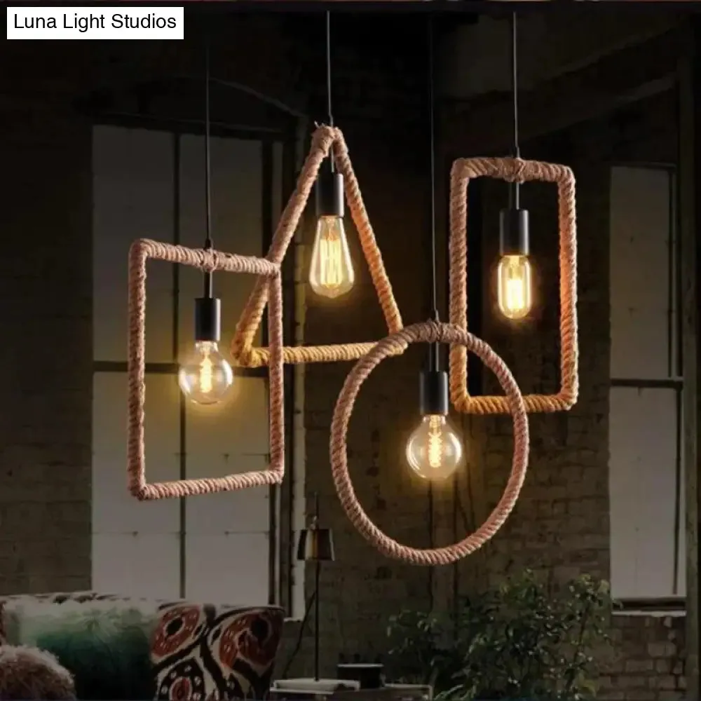 Vintage Iorn Painted Creative Geometric Rope Pendant Lights LED Pendant Lamp For Living Room Bedroom Hallway Kitchen Cafe