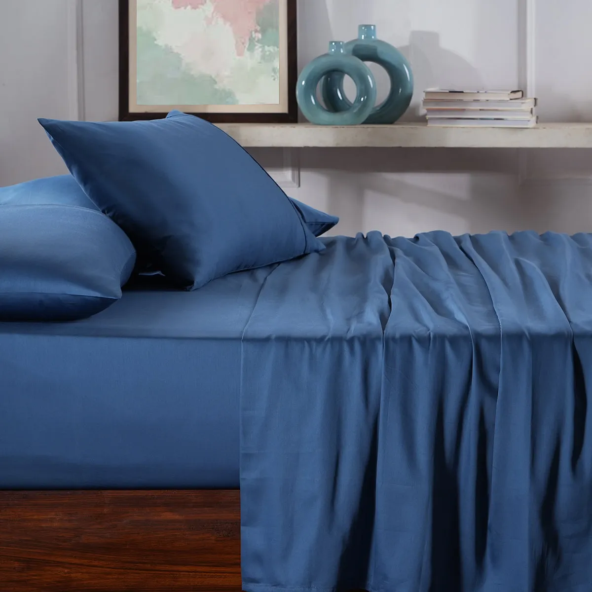 Viola Plain 100% Cotton Sateen Wedge Wood Blue Bed Sheet