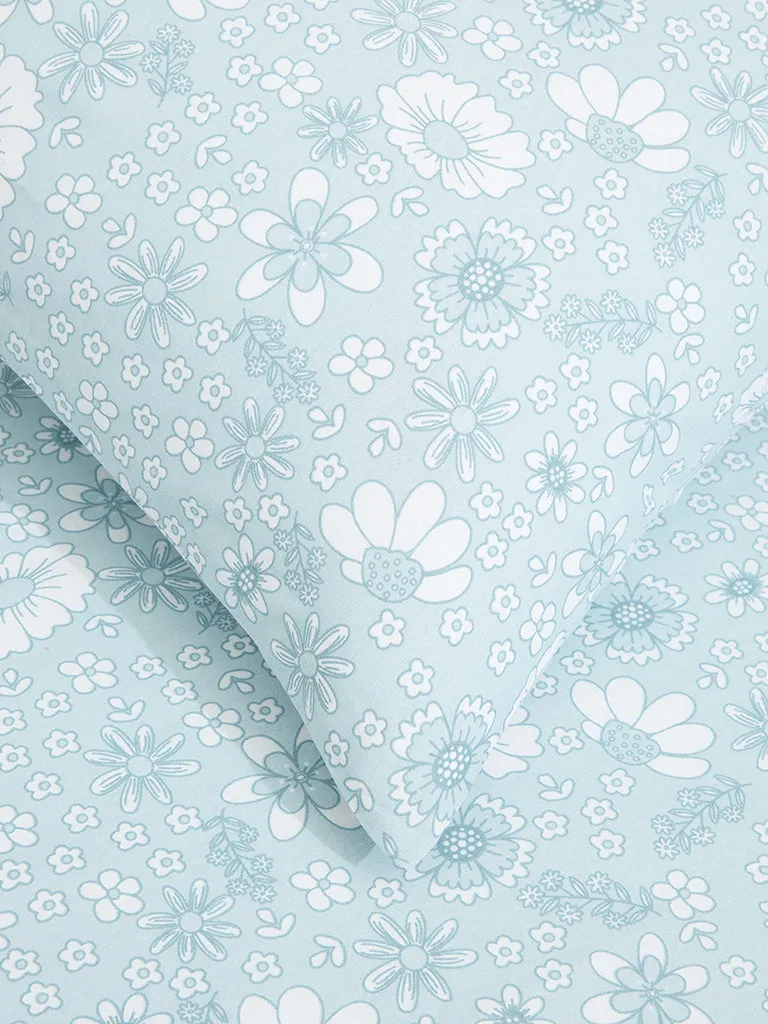 Westside Home Aqua Floral Print Single Bed Flat sheet and Pillowcase Set