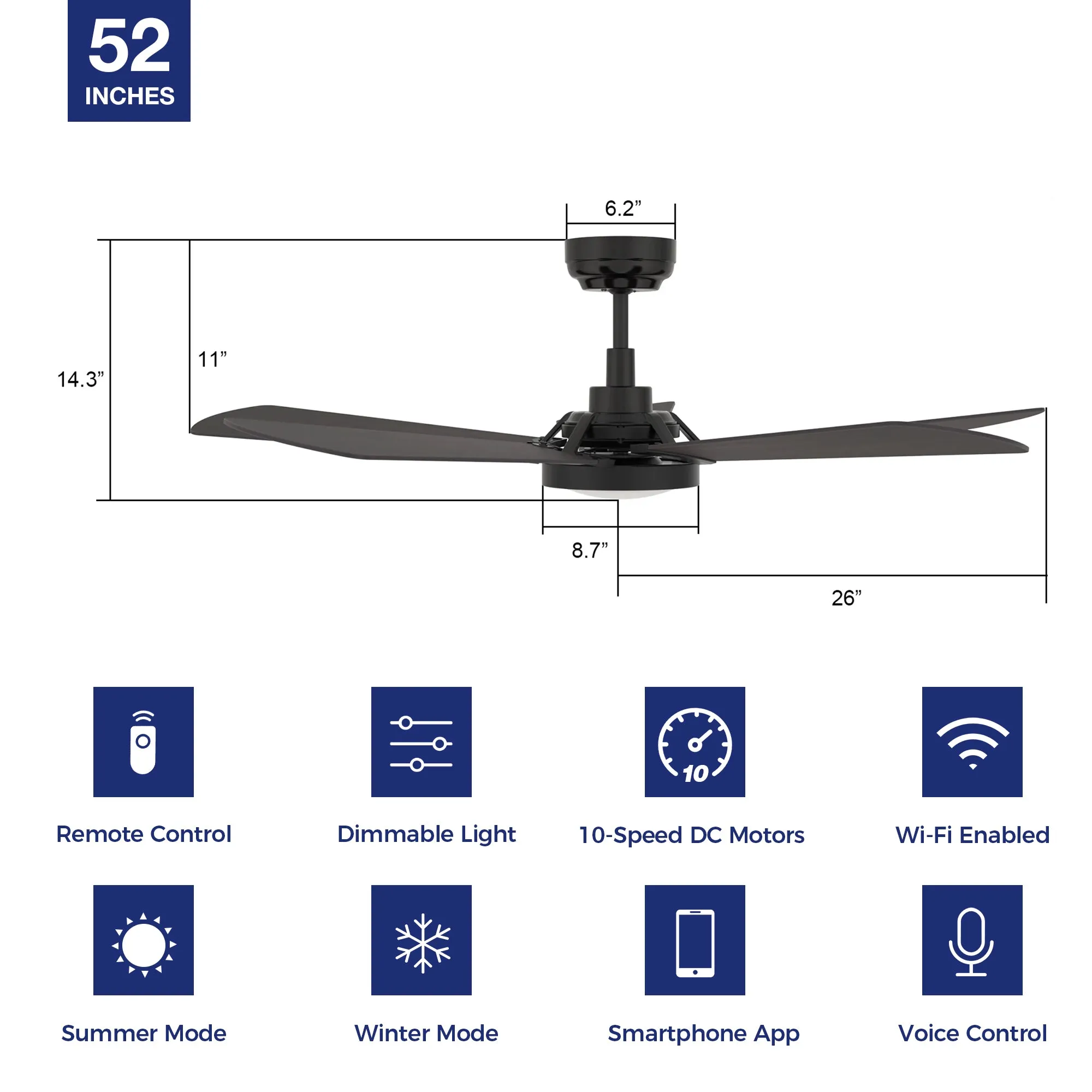 Wilkes Outdoor Smart Ceiling Fan with LED Light and Remote 52"