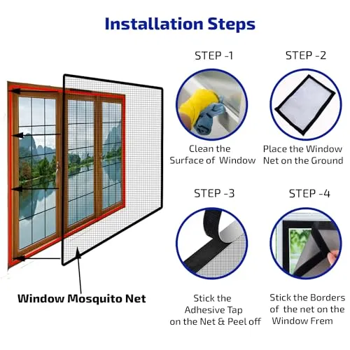 WNE Jaliwale Fiberglass Mesh & Polyester Upgraded Pre-Stitched Window Mosquito Net Color-Grey (Size:140x190cms/ 55.11x74.80Inches/ 4.59x6.23ft) Insect Net for Windows with Self Adhesive Hook Tape