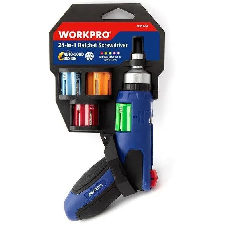 WORKPRO 24 In 1 Grip Style Screwdriver Set Auto-Loading Ratchet Screwdriver Phillips Torx Hex W021176