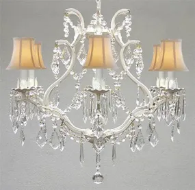 Wrought Iron Crystal Chandelier Lighting H 19" W 20" - With White Shades - A83-Whiteshades/White/3530/6